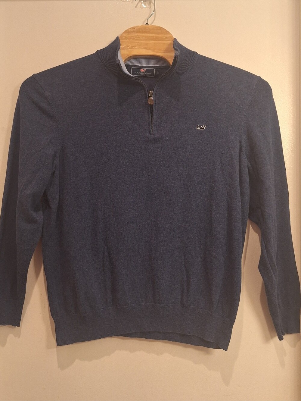 Vineyard Vines Saltwater Quarter Zip Pullover Blue Soft Cotton Blend L Men's